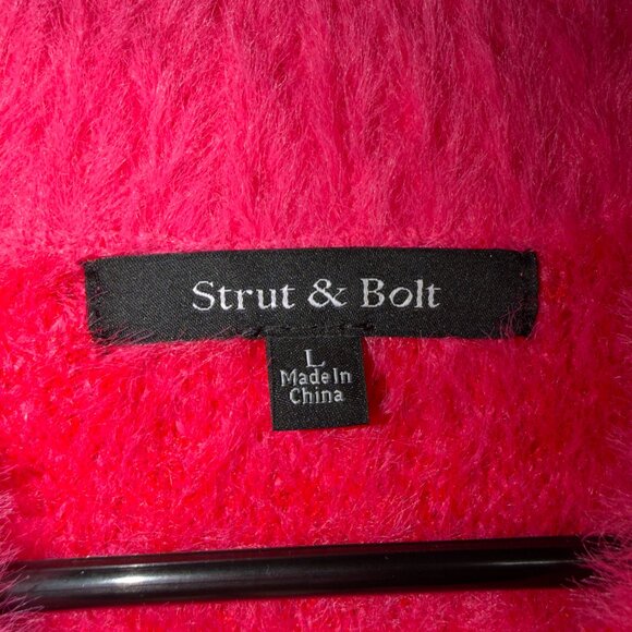 Strut & Bolt Pink Houndstooth Fuzzy Sweater Size L Mock Neck Cozy Knit - Picture 5 of 7